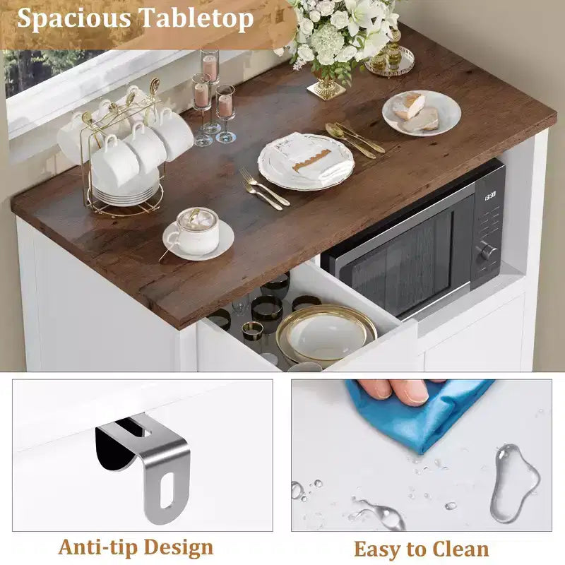 Mobile per Microonde da Cucina Moderno, Ripiani Regolabili, Ampio Spazio Contenitivo, per Cucina, Sala da Pranzo, Soggiorno