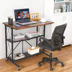 Scrivania mobile pieghevole da 31,5" con ruote, postazione di lavoro a 3 livelli con piano in legno e ripiano in metallo, organizer autoportante per ufficio e soggiorno
