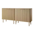 VEVOR Coffee Bar Cabinet, Mid Century Fluted Coffee Bar Table with 2-Tier Storage & 4 Barn Doors, 31.5x14.7x31.5 in(Single), Wood Color