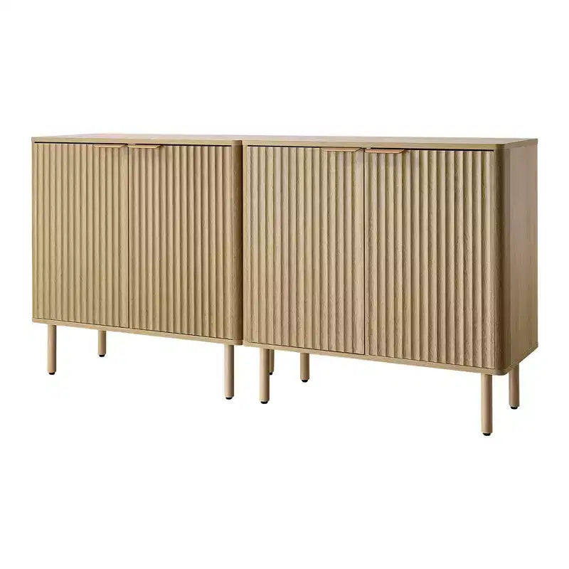 VEVOR Coffee Bar Cabinet, Mid Century Fluted Coffee Bar Table with 2-Tier Storage & 4 Barn Doors, 31.5x14.7x31.5 in(Single), Wood Color
