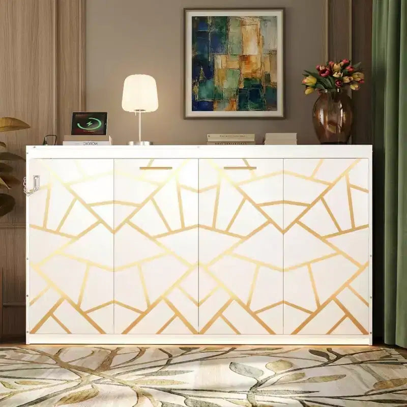 Polibi Letto Murphy Pieghevole Lateralmente con Luce LED Sottopavimento, Parte Superiore con Alimentazione USB e Parte Anteriore con Stampa Geometrica