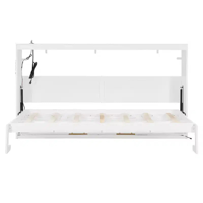 Polibi Letto Murphy Pieghevole Lateralmente con Luce LED Sottopavimento, Parte Superiore con Alimentazione USB e Parte Anteriore con Stampa Geometrica