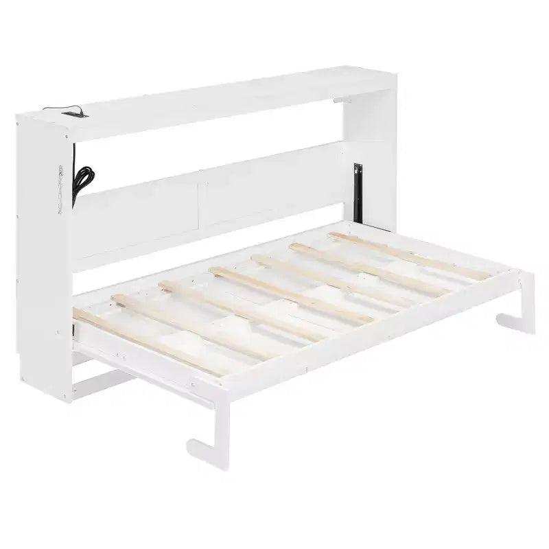 Polibi Letto Murphy Pieghevole Lateralmente con Luce LED Sottopavimento, Parte Superiore con Alimentazione USB e Parte Anteriore con Stampa Geometrica