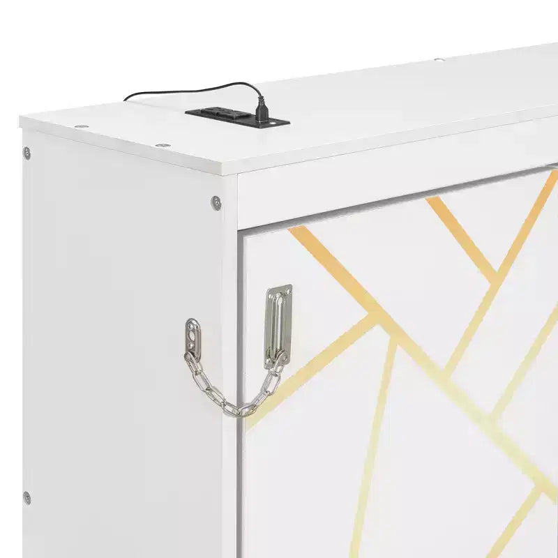Polibi Letto Murphy Pieghevole Lateralmente con Luce LED Sottopavimento, Parte Superiore con Alimentazione USB e Parte Anteriore con Stampa Geometrica