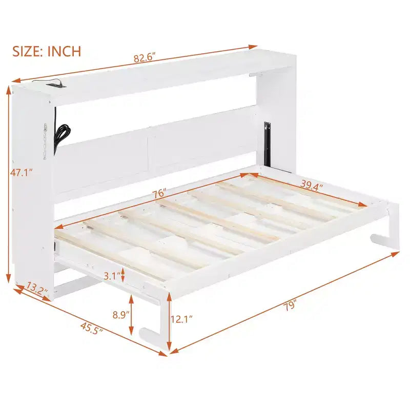 Polibi Letto Murphy Pieghevole Lateralmente con Luce LED Sottopavimento, Parte Superiore con Alimentazione USB e Parte Anteriore con Stampa Geometrica