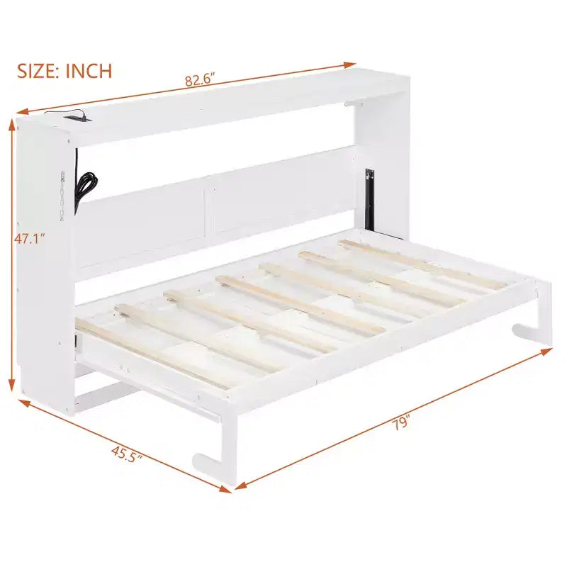 Polibi Letto Murphy Pieghevole Lateralmente con Luce LED Sottopavimento, Parte Superiore con Alimentazione USB e Parte Anteriore con Stampa Geometrica
