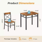 Set da pranzo 3 pezzi Zevemomo per 2 persone con tavolino e 2 sedie con schienale curvo per piccoli appartamenti, cucine, marrone