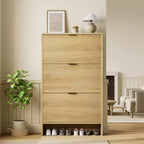 Scarpiera a Scomparsa con Ante a Ribalta e Design Scanalato, 32" L, Mobile Scarpiera a 3 Cassetti, Salvaspazio per Ingresso, Corridoio, Appartamento