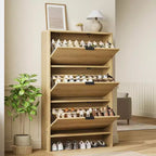 Fluted Shoe Storage Cabinet for Entryway with 3 Flip Drawers, 32 Wide Hidden Freestanding Shoe Rack Organizer for Hallway, Apartment