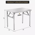 Garvee Tavolo Pieghevole in Acciaio Inossidabile, Tavolo di Servizio 36 x 24 con Piedino Regolabile per Cucina, Ristoranti, Argento