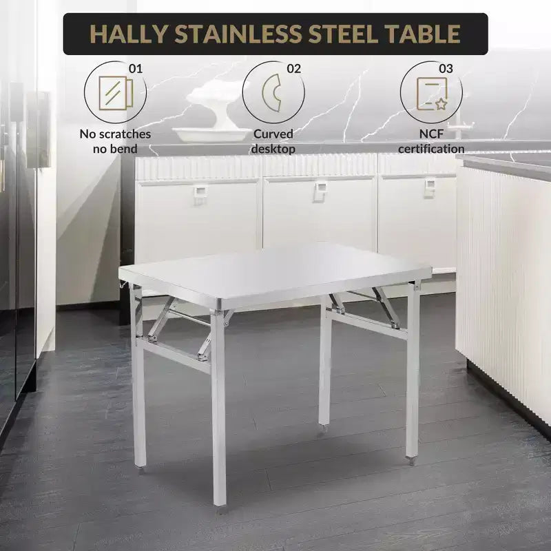 Garvee Tavolo Pieghevole in Acciaio Inossidabile, Tavolo di Servizio 36 x 24 con Piedino Regolabile per Cucina, Ristoranti, Argento