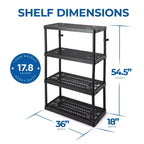 Unità di archiviazione Gracious Living a 4 ripiani, altezza fissa, ventilata, per carichi pesanti, 18 x 36 x 54,5, sistema organizer per casa, garage, seminterrato e lavanderia, nero