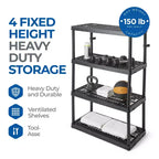 Unità di archiviazione Gracious Living a 4 ripiani, altezza fissa, ventilata, per carichi pesanti, 18 x 36 x 54,5, sistema organizer per casa, garage, seminterrato e lavanderia, nero