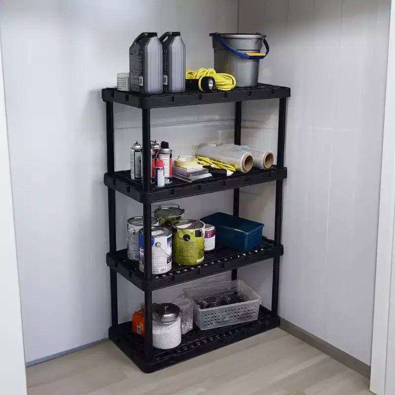 Unità di archiviazione Gracious Living a 4 ripiani, altezza fissa, ventilata, per carichi pesanti, 18 x 36 x 54,5, sistema organizer per casa, garage, seminterrato e lavanderia, nero