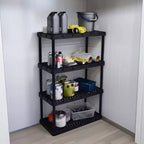 Unità di archiviazione Gracious Living a 4 ripiani, altezza fissa, ventilata, per carichi pesanti, 18 x 36 x 54,5, sistema organizer per casa, garage, seminterrato e lavanderia, nero