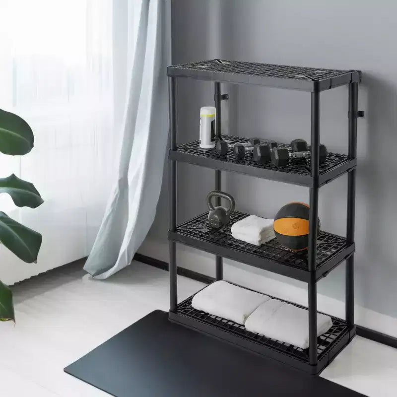 Unità di archiviazione Gracious Living a 4 ripiani, altezza fissa, ventilata, per carichi pesanti, 18 x 36 x 54,5, sistema organizer per casa, garage, seminterrato e lavanderia, nero