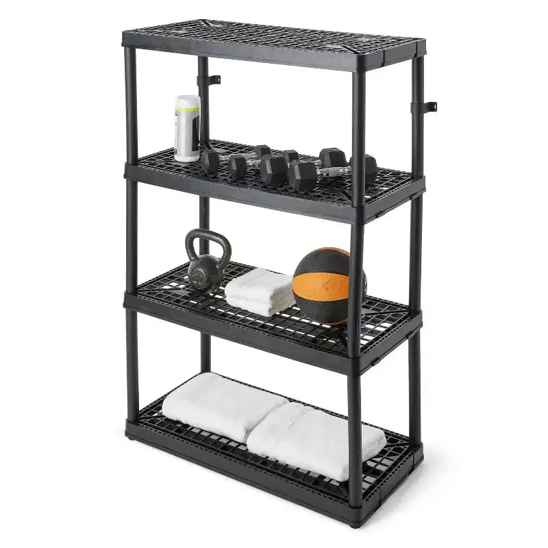 Unità di archiviazione Gracious Living a 4 ripiani, altezza fissa, ventilata, per carichi pesanti, 18 x 36 x 54,5, sistema organizer per casa, garage, seminterrato e lavanderia, nero