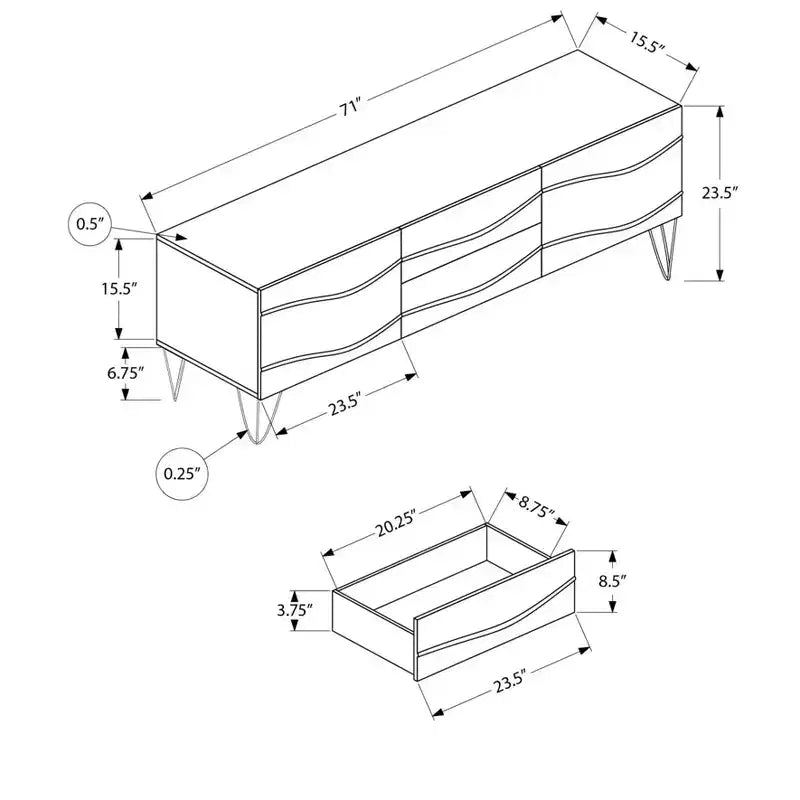 Mobile TV JVNOCK da 72 pollici, con console in stile moderno di metà secolo, centro multimediale in laminato marrone scuro con cassetti e ante contenitori