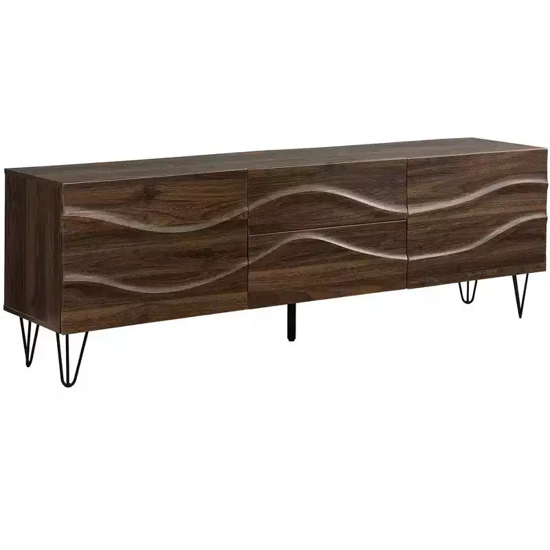 Mobile TV JVNOCK da 72 pollici, con console in stile moderno di metà secolo, centro multimediale in laminato marrone scuro con cassetti e ante contenitori