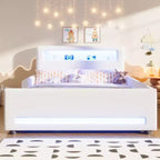 GDFStudio Torres Letto a Piattaforma Imbottito con Cassetto, Striscia LED, Porta USB