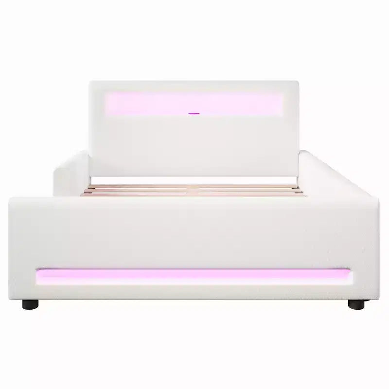 GDFStudio Torres Letto a Piattaforma Imbottito con Cassetto, Striscia LED, Porta USB