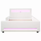 GDFStudio Torres Letto a Piattaforma Imbottito con Cassetto, Striscia LED, Porta USB