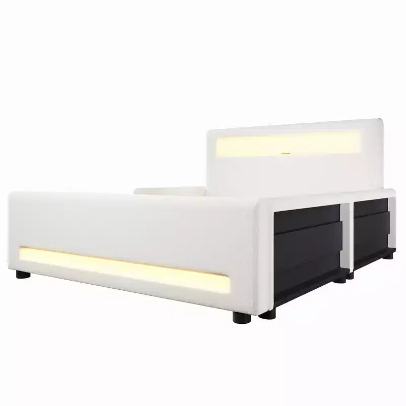GDFStudio Torres Letto a Piattaforma Imbottito con Cassetto, Striscia LED, Porta USB