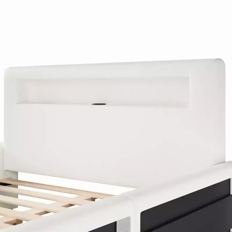 GDFStudio Torres Letto a Piattaforma Imbottito con Cassetto, Striscia LED, Porta USB