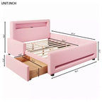 GDFStudio Torres Letto a Piattaforma Imbottito con Cassetto, Striscia LED, Porta USB