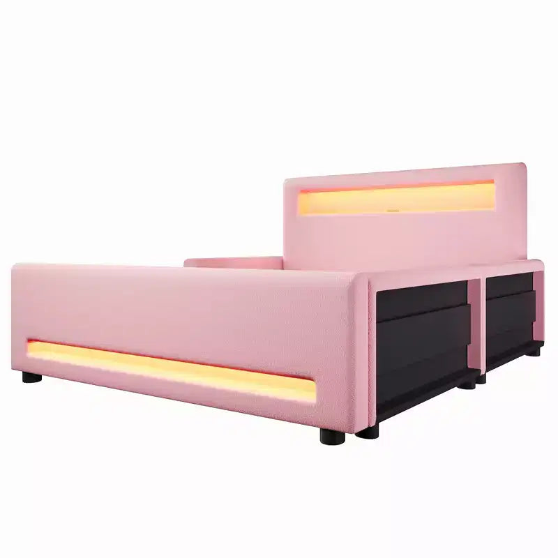GDFStudio Torres Letto a Piattaforma Imbottito con Cassetto, Striscia LED, Porta USB