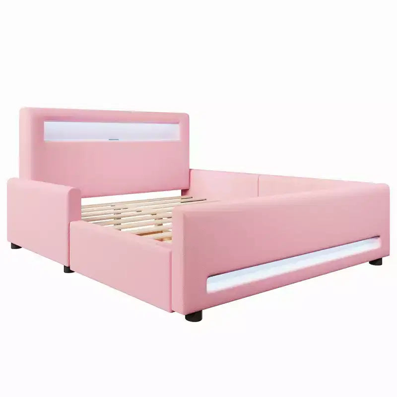 GDFStudio Torres Letto a Piattaforma Imbottito con Cassetto, Striscia LED, Porta USB
