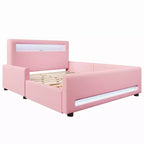 GDFStudio Torres Letto a Piattaforma Imbottito con Cassetto, Striscia LED, Porta USB