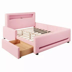 GDFStudio Torres Letto a Piattaforma Imbottito con Cassetto, Striscia LED, Porta USB