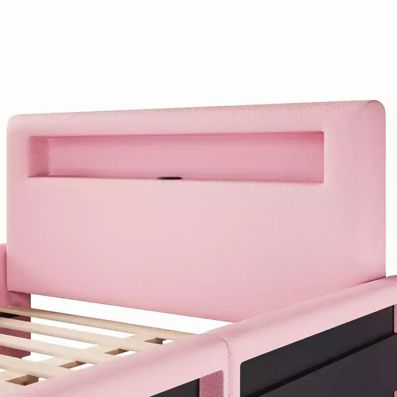 GDFStudio Torres Letto a Piattaforma Imbottito con Cassetto, Striscia LED, Porta USB