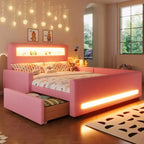 GDFStudio Torres Upholstered Platform Bed with Drawer, LED Light Strip, USB Port