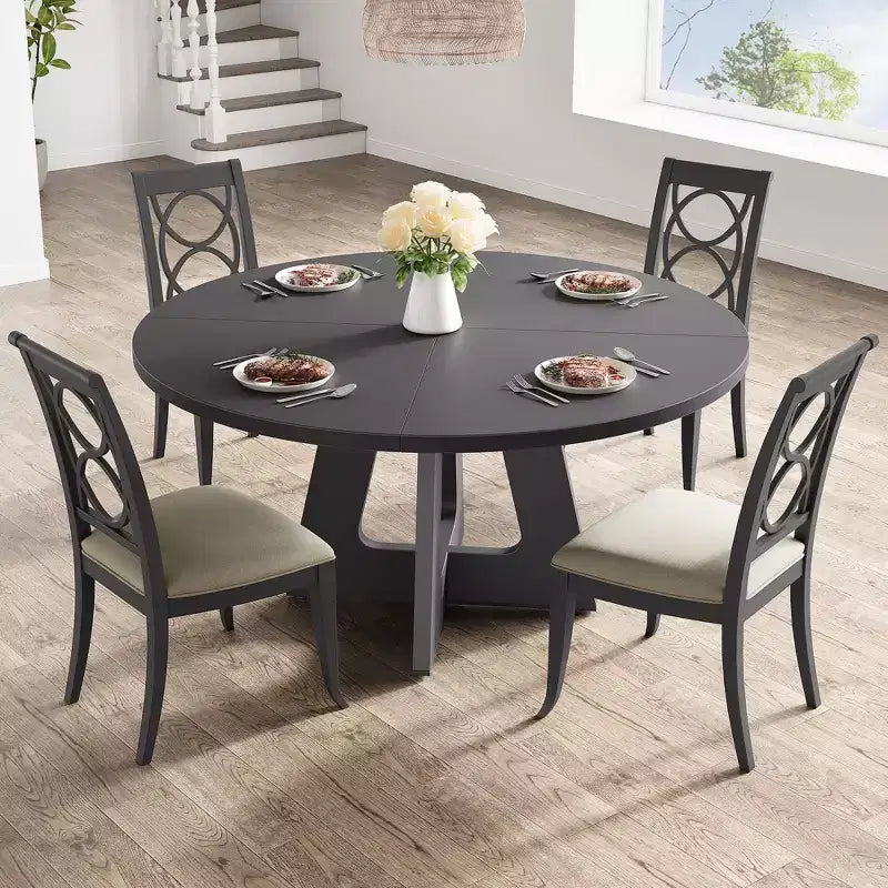 Tavolo da pranzo rotondo grande da 47 pollici per 4-6 persone, tavolo da pranzo in stile rustico con piano e gambe in legno per sala da pranzo o soggiorno