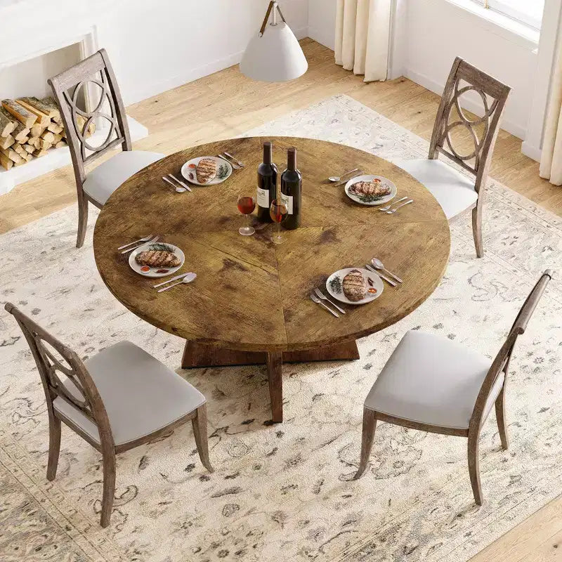Tavolo da pranzo rotondo grande da 47 pollici per 4-6 persone, tavolo da pranzo in stile rustico con piano e gambe in legno per sala da pranzo o soggiorno