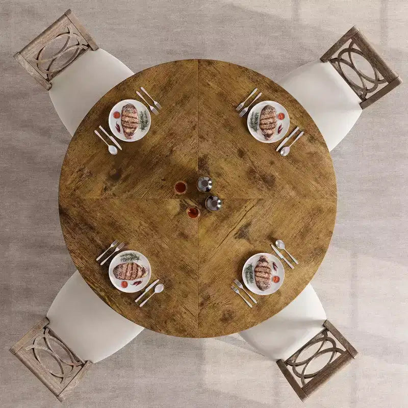 Tavolo da pranzo rotondo grande da 47 pollici per 4-6 persone, tavolo da pranzo in stile rustico con piano e gambe in legno per sala da pranzo o soggiorno