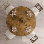 Tavolo da pranzo rotondo grande da 47 pollici per 4-6 persone, tavolo da pranzo in stile rustico con piano e gambe in legno per sala da pranzo o soggiorno