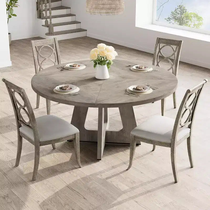 Tavolo da pranzo rotondo grande da 47 pollici per 4-6 persone, tavolo da pranzo in stile rustico con piano e gambe in legno per sala da pranzo o soggiorno