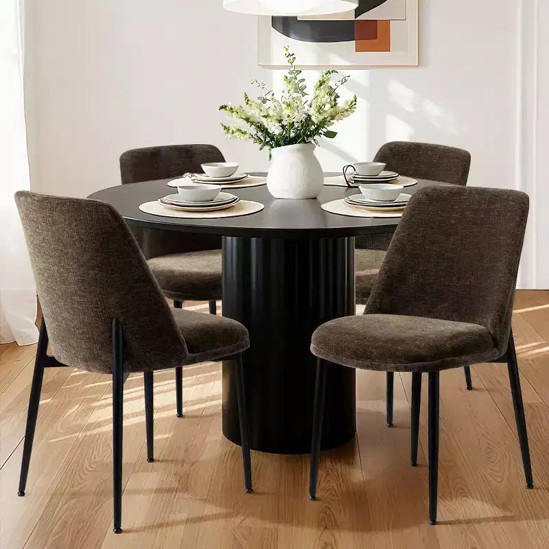 Set di 4 moderne sedie da sala da pranzo imbottite, sedie da cucina in tessuto ciniglia con gambe in metallo nero per la sala da pranzo in famiglia-Panipeachy