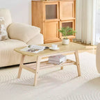 2-Tier Solid Wood Coffee Table, Large Storage Wooden Center Table for Living Room, Apartment, Office Use-Panipeachy