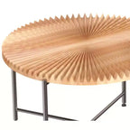 Set 2 tavolini da caffè e tavolino d'appoggio con motivo radiale - MDF impermeabile con rivestimento in PVC, design cilindrico anticato, cedro rosso-marrone