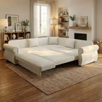 Divano Sezionale a 5 Posti in Ciniglia FurnitureR con Letto Estraibile, Divano a L Convertibile con Chaise Longue, Divano Angolare Imbottito per Soggiorno