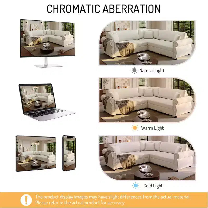 Divano Sezionale a 5 Posti in Ciniglia FurnitureR con Letto Estraibile, Divano a L Convertibile con Chaise Longue, Divano Angolare Imbottito per Soggiorno