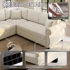 Divano Sezionale a 5 Posti in Ciniglia FurnitureR con Letto Estraibile, Divano a L Convertibile con Chaise Longue, Divano Angolare Imbottito per Soggiorno