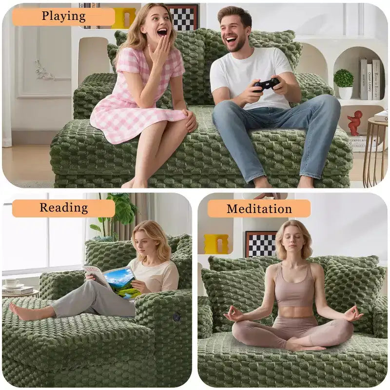 Poltrona Chaise Longue Extra Large, Divano Letto Imbottito da 152 cm con Braccioli e Cuscini, Accogliente Poltrona Reclinabile per Soggiorno e Camera da Letto