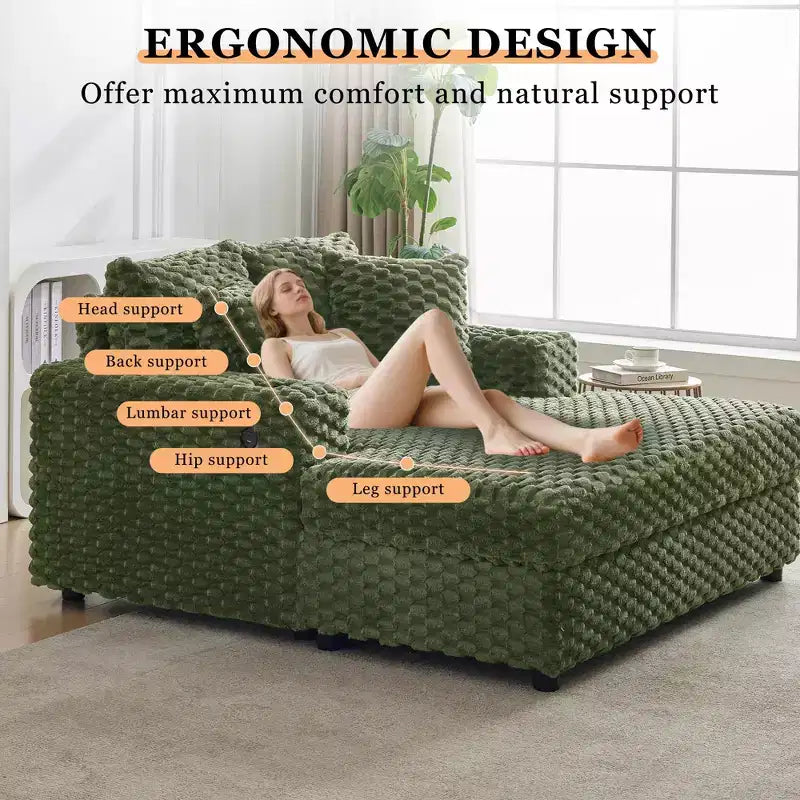 Poltrona Chaise Longue Extra Large, Divano Letto Imbottito da 152 cm con Braccioli e Cuscini, Accogliente Poltrona Reclinabile per Soggiorno e Camera da Letto