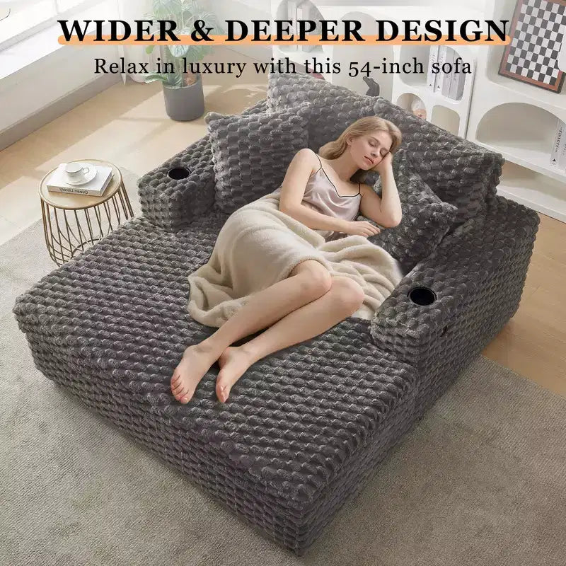 Poltrona Chaise Longue Extra Large, Divano Letto Imbottito da 152 cm con Braccioli e Cuscini, Accogliente Poltrona Reclinabile per Soggiorno e Camera da Letto