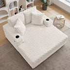 Poltrona Chaise Longue Extra Large, Divano Letto Imbottito da 152 cm con Braccioli e Cuscini, Accogliente Poltrona Reclinabile per Soggiorno e Camera da Letto